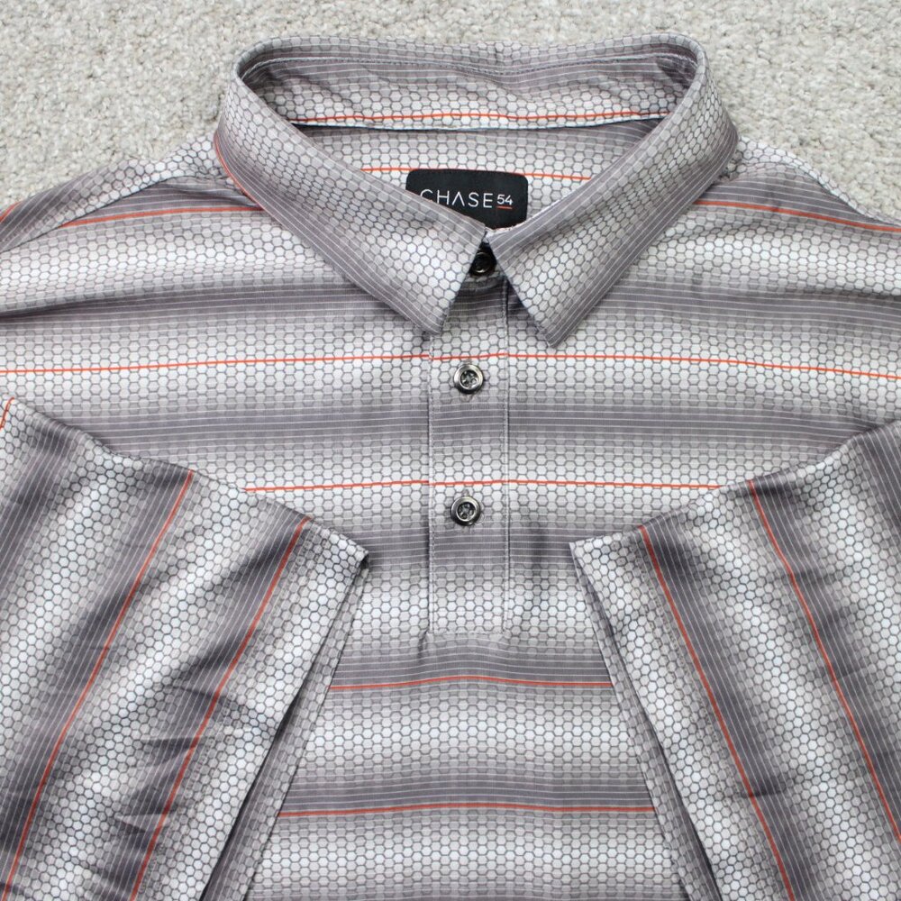 Chase 54 Polo Shirt Mens 2XL XXL Gray/Orange Geometric Golf Stretch‎ Short Sleev